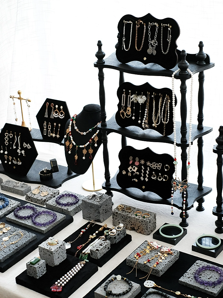 Подставка для ювелирных изделий, черные флокированные серьги, ожерелье, подставка для ювелирных изделий, витрина, украшения для хранения ювелирных изделий, реквизит