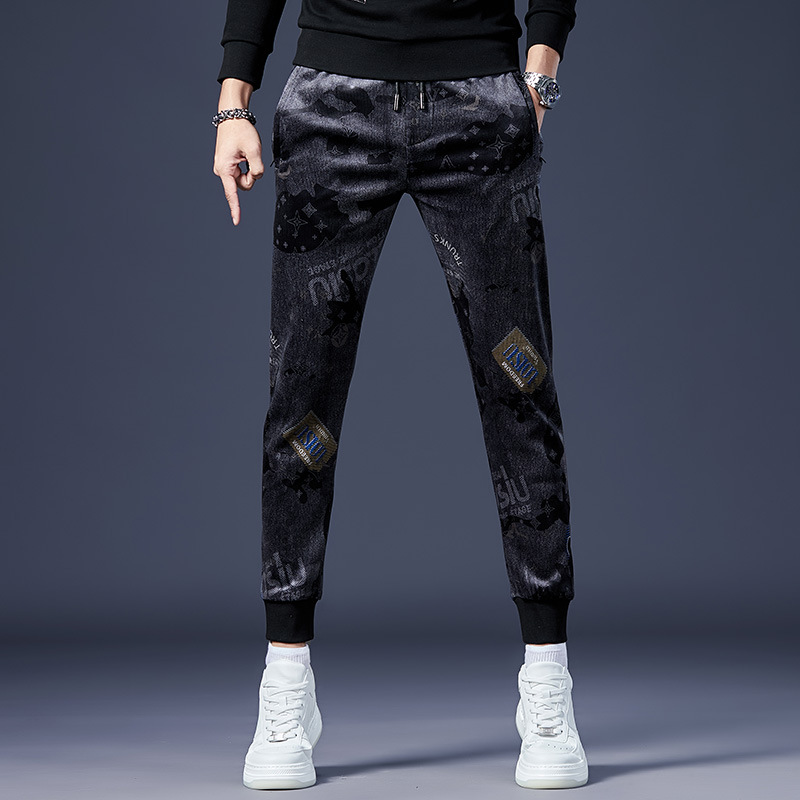 Quality keep warm soft comfortable black velvet trousers for leisure