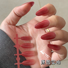 2024秋冬聖誕紅高級顯白酒紅石榴紅漸變穿戴甲噴塗預製甲新年美甲