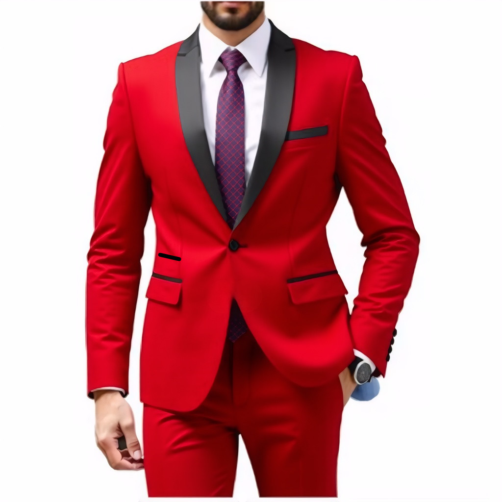 Zweiteiliges Set Grüner Fruchtkragen Bräutigam Herren Slim Fit Schwarzer Trauzeugenanzug Hochzeit Abendgarderobe_voghion.com
