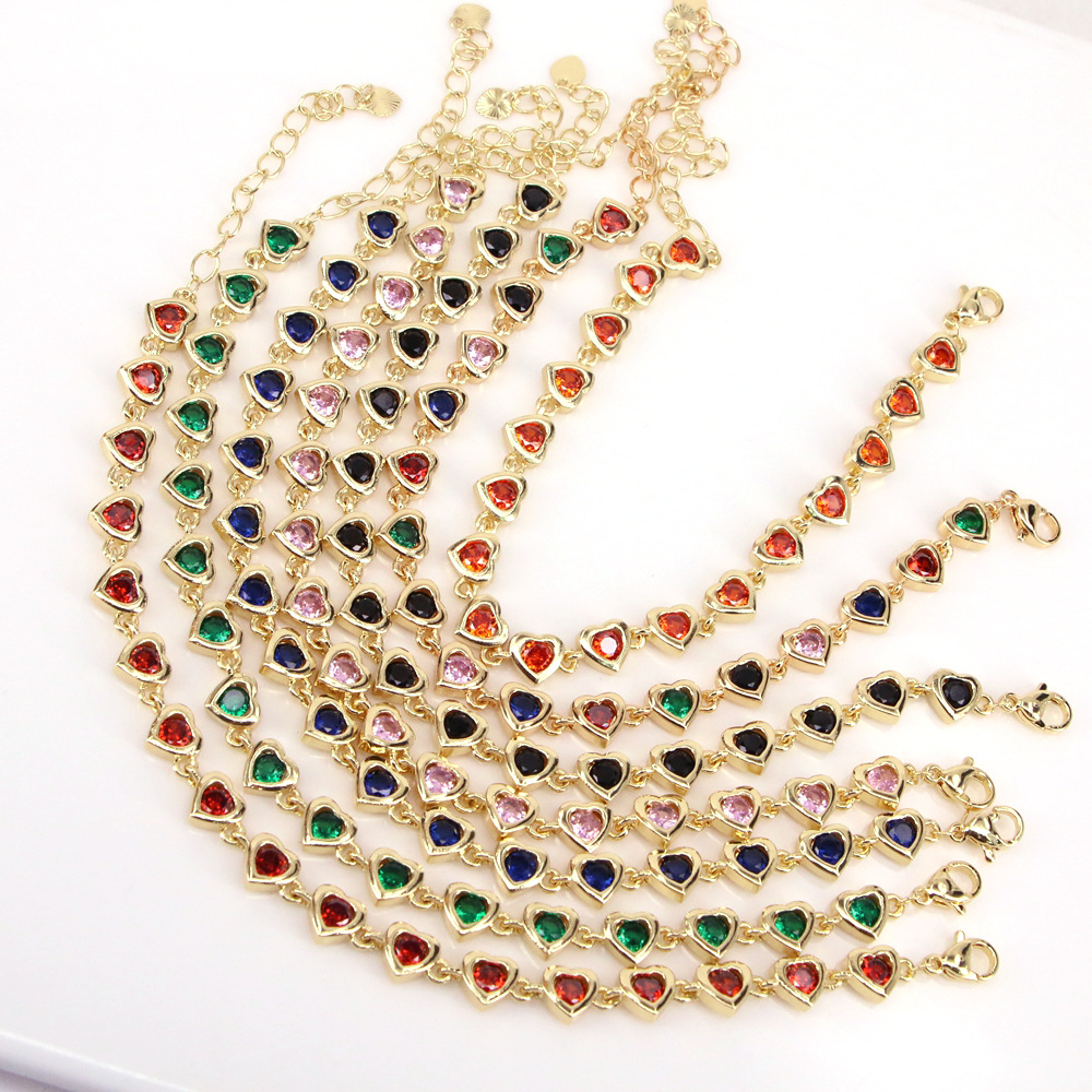 Fashion Heart Shape Copper Bracelets Gold Plated Zircon Copper Bracelets
