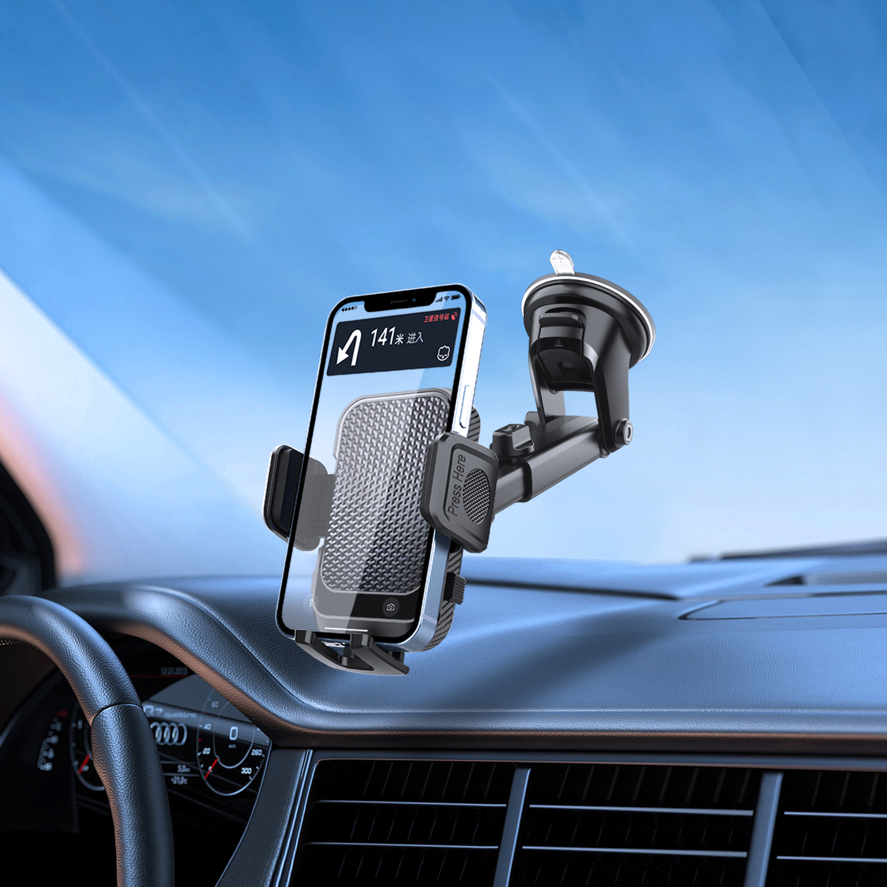 Car Phone Holder for Dashboard Windshield Suction Cup Type Retractable Navigation Car Center Console