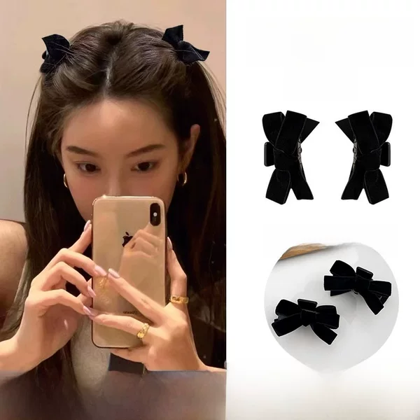 Internet Celebrity Velvet Bow Clip Princess Hair Clip Women's Broken Hair Clip Satin Side Bangs Clip Headdress Hair Clip
