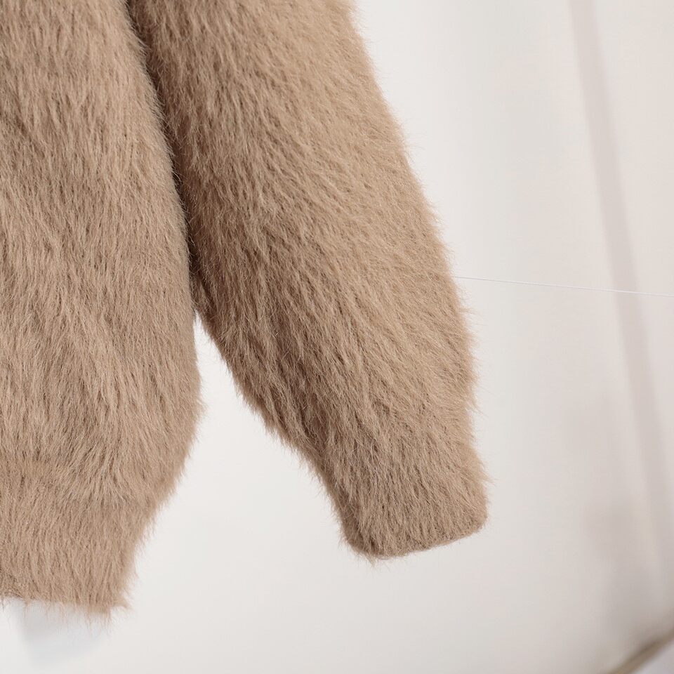Áo cardigan len dệt kim giả lông chồn cổ V tay dài form rộng nữ — Màu hồng, Màu kaki, Màu trắng, Màu xám nhạt chi tiết 51