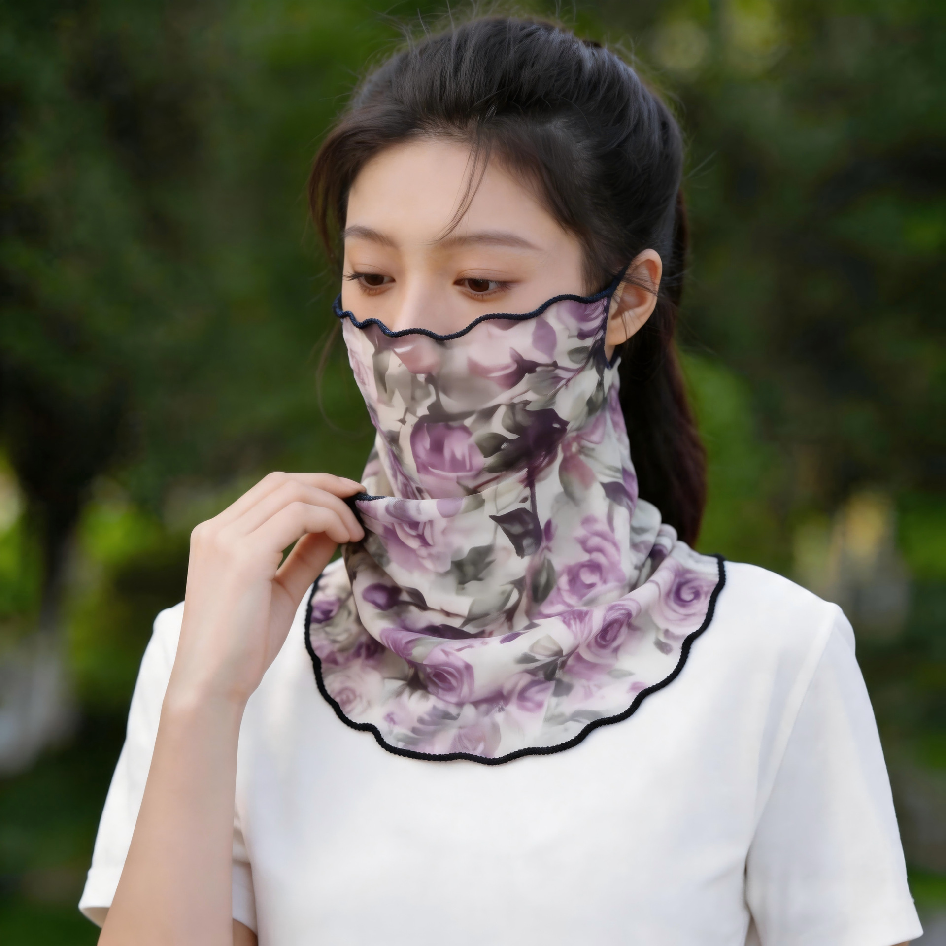 [All Colors] Mesh Neck Protection Mask, Ear-Hanging Face Mask, Neck Scarf, Sun Protection Small Silk Scarf, Fashionable Fake Collar