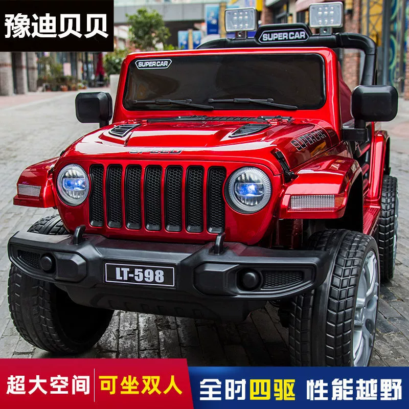 Электромобиль на батарейках 12В с пультом дистанционного управления, jeep для детей, кожаное сиденье и музыка, полноприводный