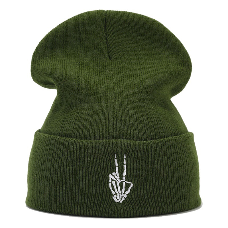 Otoño e Invierno de alta calidad cráneo dedo bordado punto sombrero hombres y mujeres moda hip hop pila sombrero Amazon Venta caliente sombrero