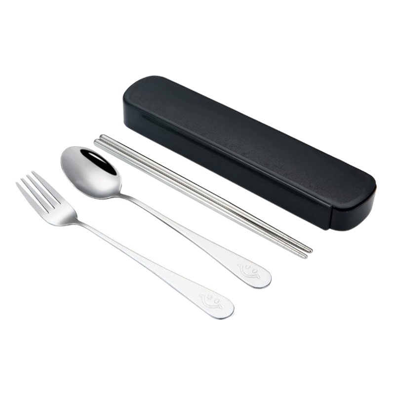 Vajilla traje conjunto completo cuchara de acero inoxidable palillos vajilla portátil traje palillos cuchara conjunto cuchillo y tenedor conjunto de tres piezas