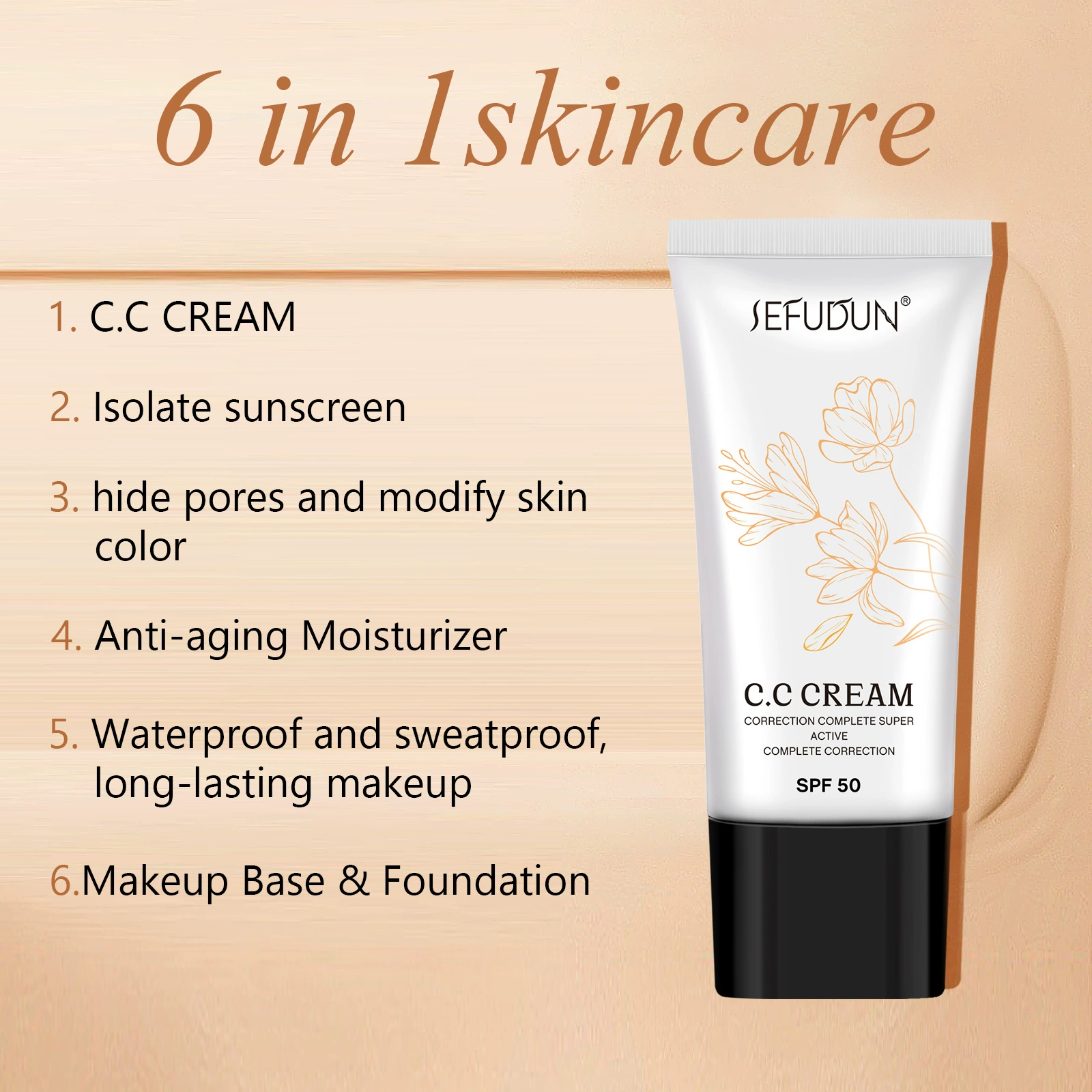 Moisturizing Brightening Makeup Primer, Light Thin CC Cream, SPF50, 30 ml