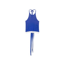 跨境外贸女装2025夏季新款欧美系百搭休闲时尚双层针织挂脖领上衣