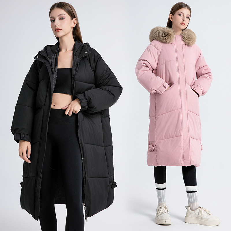 Women's Clothing jacket new winter women's long knee length cotton padded coat with large fur collar, thickened and warm cotton padded coat_voghion.com