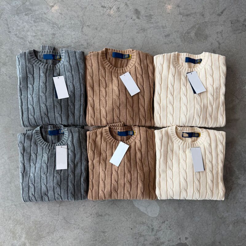 Scanable/High-quality Ralph Lauren classic round-neck pullover cable-knit basic old money style sweater wholesale
