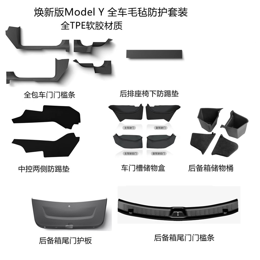 Tesla Anti-Kick Pad Protector for Tesla Model Y 25 Refreshed Front/Rear Door Sill (Chair back anti-kick pad) - applicable-to-25-refreshed-modely-tpe-new-car-interior-trunk-felt-protection