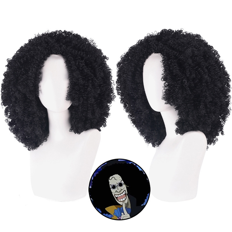 Lord Shengda One Piece Nose Song Brook cosplay Wig Black Explosive Head Fluffy Headset