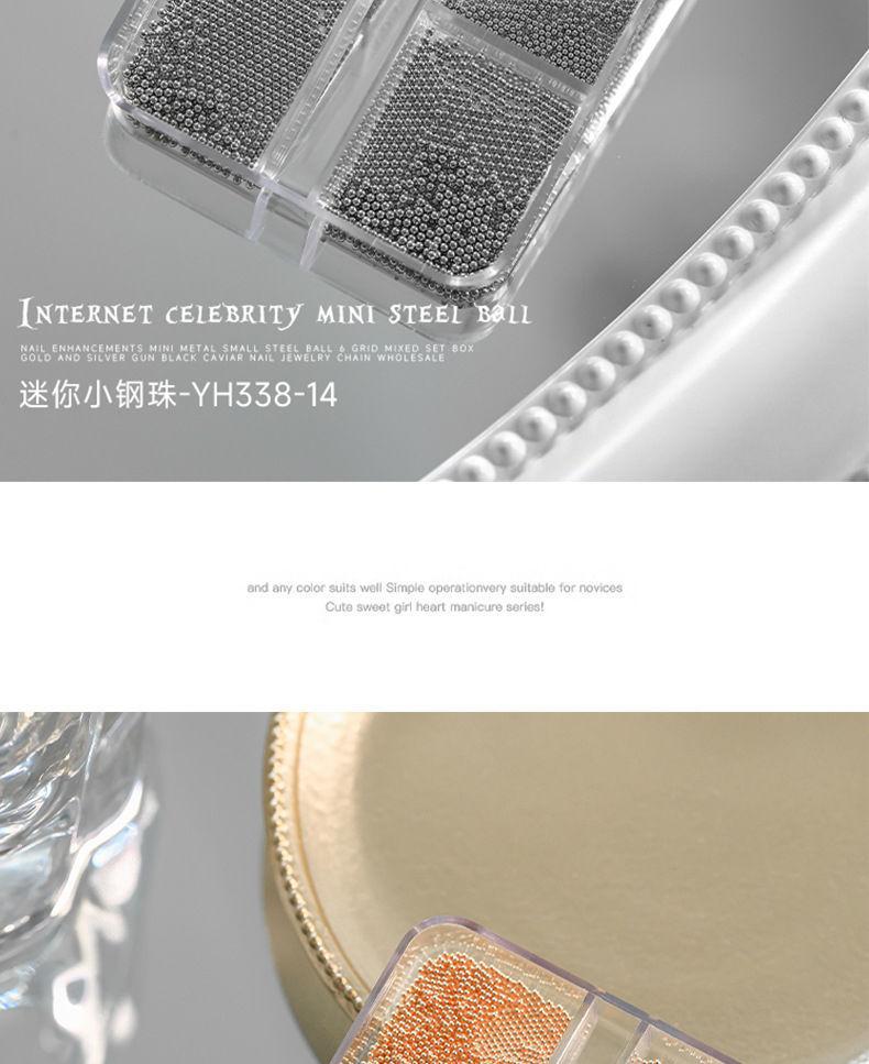 6-Compartment Mini Small Steel Beads Nail Art Decorations Small Gold and Silver Color Boxed Metal Beads DIY Nail Accessories Wholesale