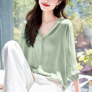 2025 Summer New Casual Loose Sun Protection Clothing Sunshade Hooded Coat Blouse Stylisch Age-reducing Thin Air-conditioning Shirt
