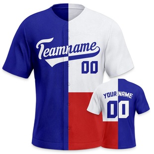 Hot Selling Blue and White Red and White Personalized Baseball Shirt European and American Cross-Border 3D Printed Baseball Sports T-Shirt Cardigan Quick Drying