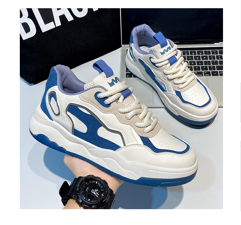  新益美 新款时尚运动风休闲鞋皮面双拼色旅游男鞋