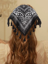 时尚欧美垂穗头巾三角巾束发带钩针编织棉绑带包头带沙滩防晒头巾