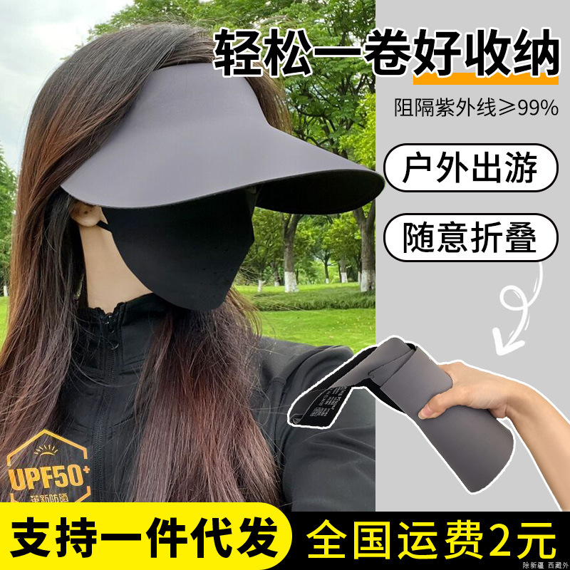 Sombrero para el sol con techo vacío plegable femenino anti-ultravioleta de ciclismo de verano sin costuras Sombrero grande Sombrero de protección solar