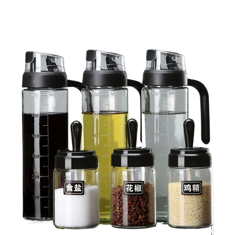 Botella de vinagre de salsa de soja resistente a altas temperaturas de alta capacidad de engrosamiento de cocina doméstica de aceite de vidrio de apertura y cierre automático