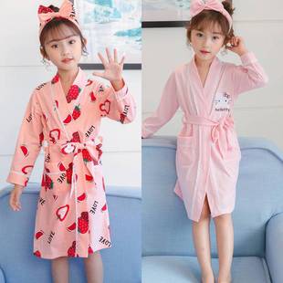 Girls' Nightgown Thin Spring and Autumn Summer Children's Bathrobe Combed Cotton Children's Pajamas Zhongdatong Hotel Beach Swimming