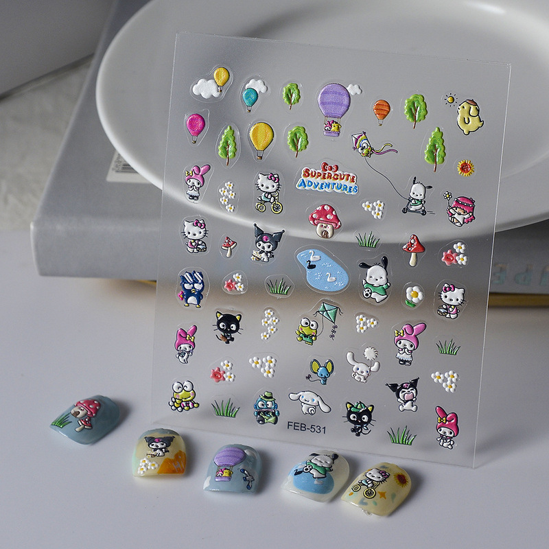 Cross-border Spelling Evening Supply Nail Art Stickers Factory Relief Cute Spring and Autumn Tour Nail Stickers Cartoon Characters Cross-border Spelling Evening Supply Nail Art Stickers Factory Relief Cute Spring and Autumn Tour Nail Stickers Cartoon Characters