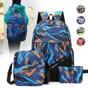 Cross-border All-match Three-piece Backpack Large Capacity Student Schoolbag Junior Senior high school Combination Bag Wholesale Leisure Travel Bag