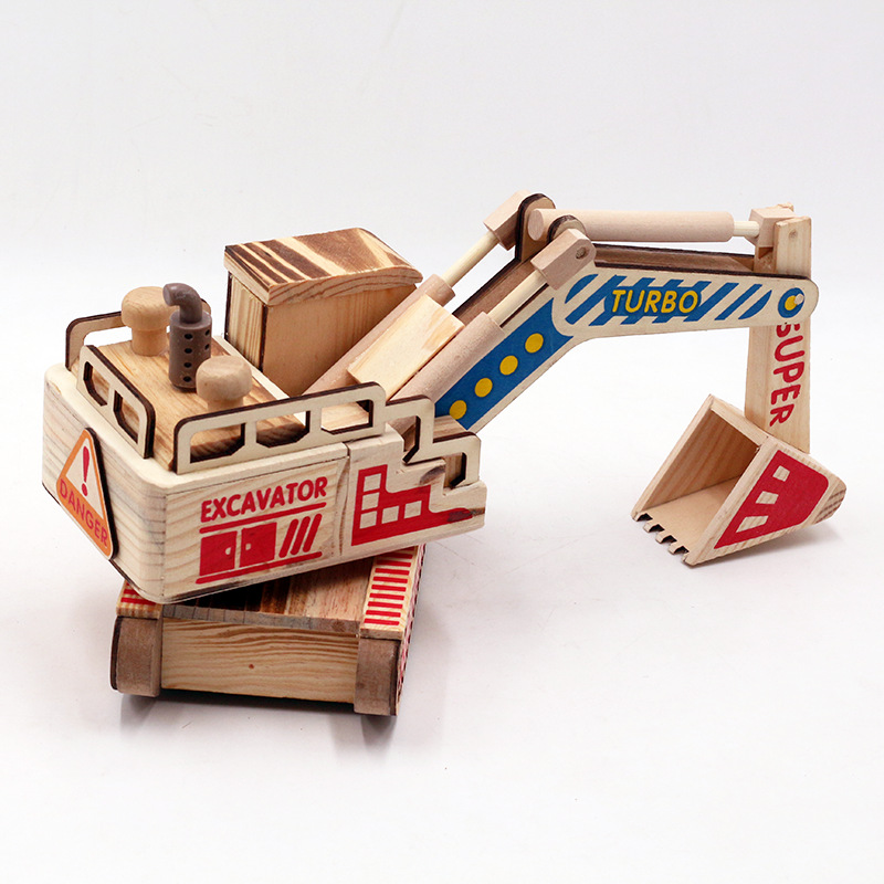 New large color wooden excavator digging bulldozer model decoration toy car home accessories wholesale