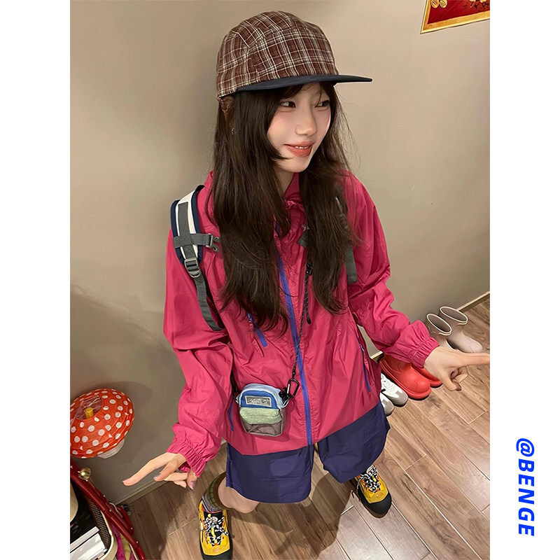 多巴胺冰丝防晒衣女2026新款薄冲锋衣外套户外骑行服旅游登山套装