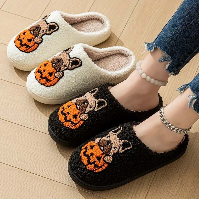 Cross-Border New Autumn and Winter Pumpkin Dog Pattern Plus Velvet Thickened Cotton Slippers for Couples Home Warm and Comfortable Cotton Slippers Cross-Border New Autumn and Winter Pumpkin Dog Pattern Plus Velvet Thickened Cotton Slippers for Couples Home Warm and Comfortable Cotton Slippers