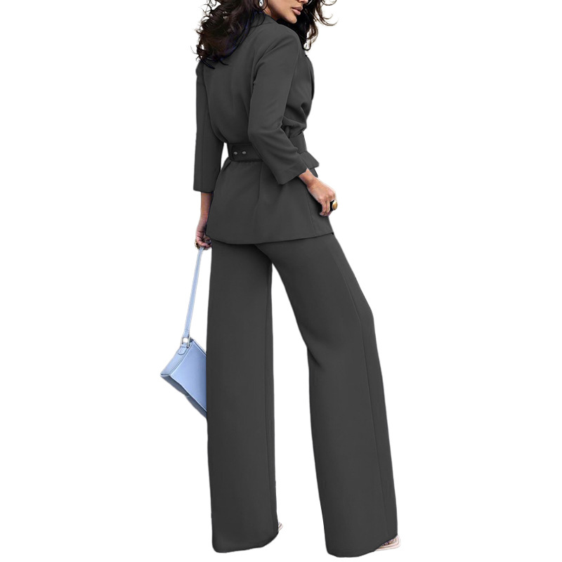 Women's Pant Sets Solid Colour Commuter Suit With High Waist Trousers_voghion.com