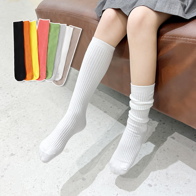 春季新款韓版簡約雙針豎條紋糖果色系兒童中筒襪男女童短襪四季款