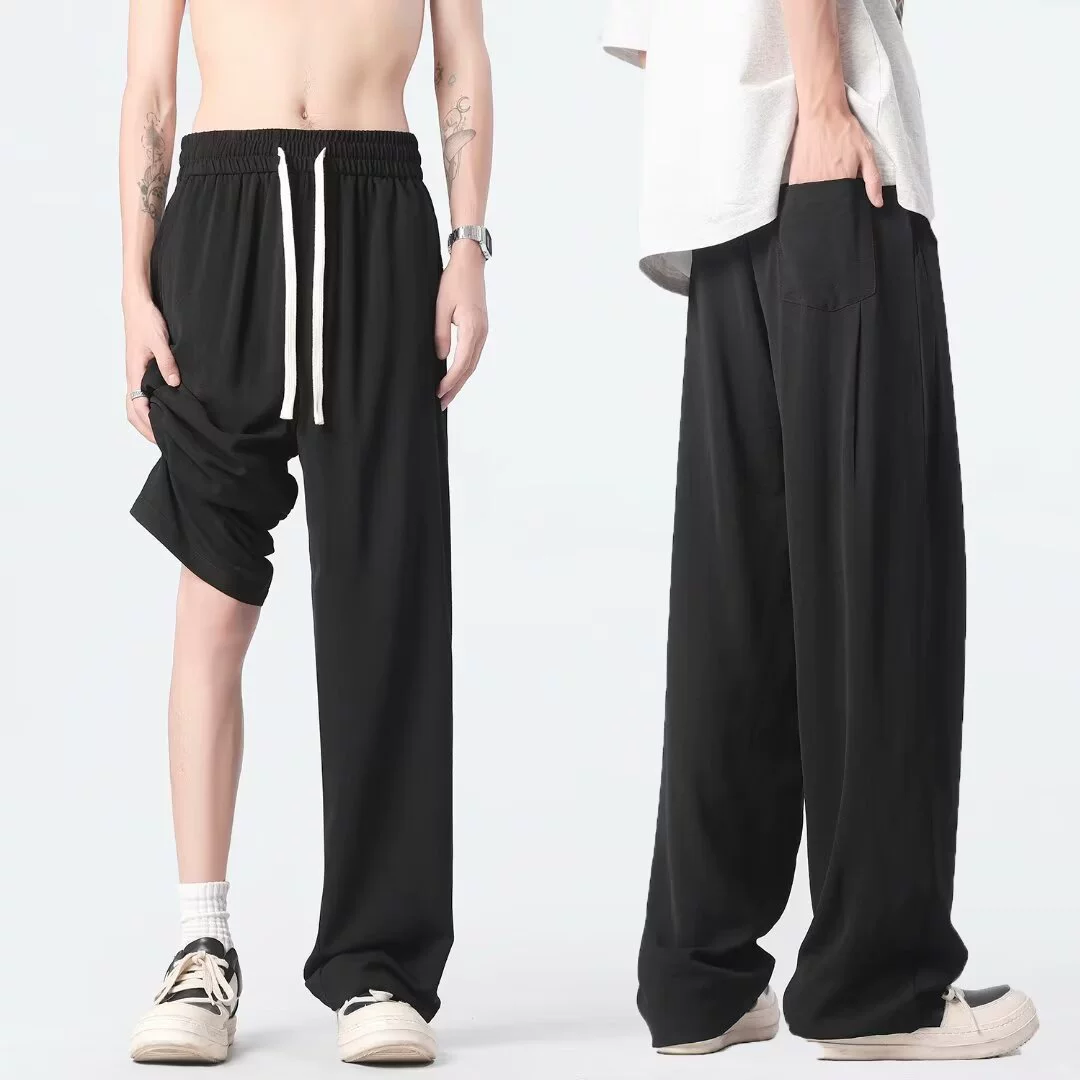 Летние новые высокие и тонкие брюки Мужские модные тренды прямые свободные повседневные брюки с подвеской спортивные широкие брюки