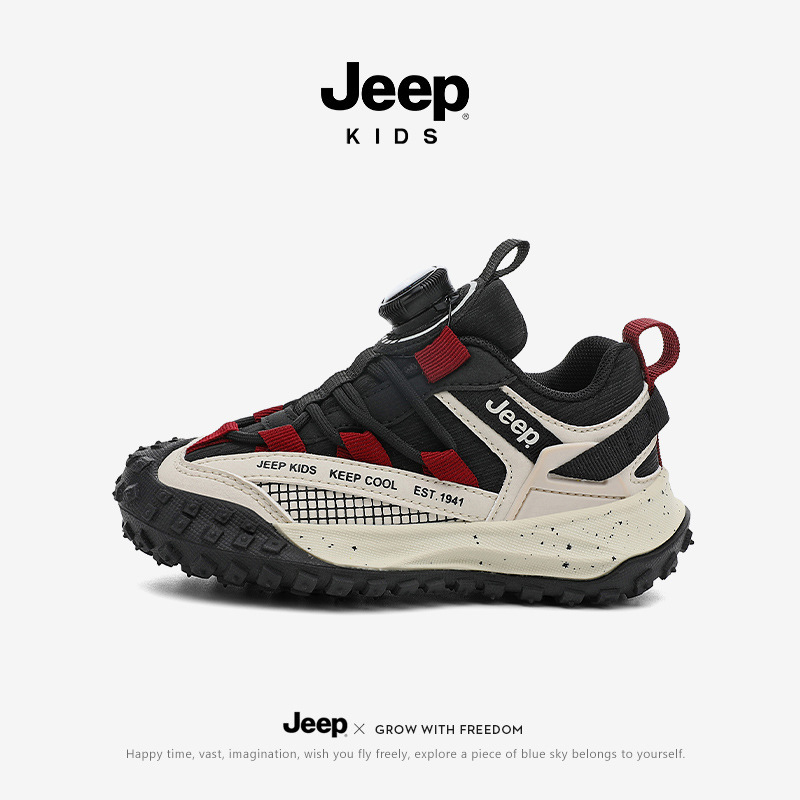 Jeep男童鞋子儿童运动鞋秋季2025新款皮面防水旋钮软底防滑女童鞋|undefined