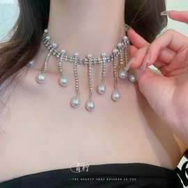 夏季日韩高级感珍珠流苏颈链项链女轻奢小众设计奢华锁骨链配饰潮