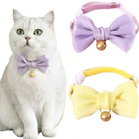 Кошачий ошейник с колокольчиком для кошек, котят, щенки, кролики, бархатный цветной перламутровый бант