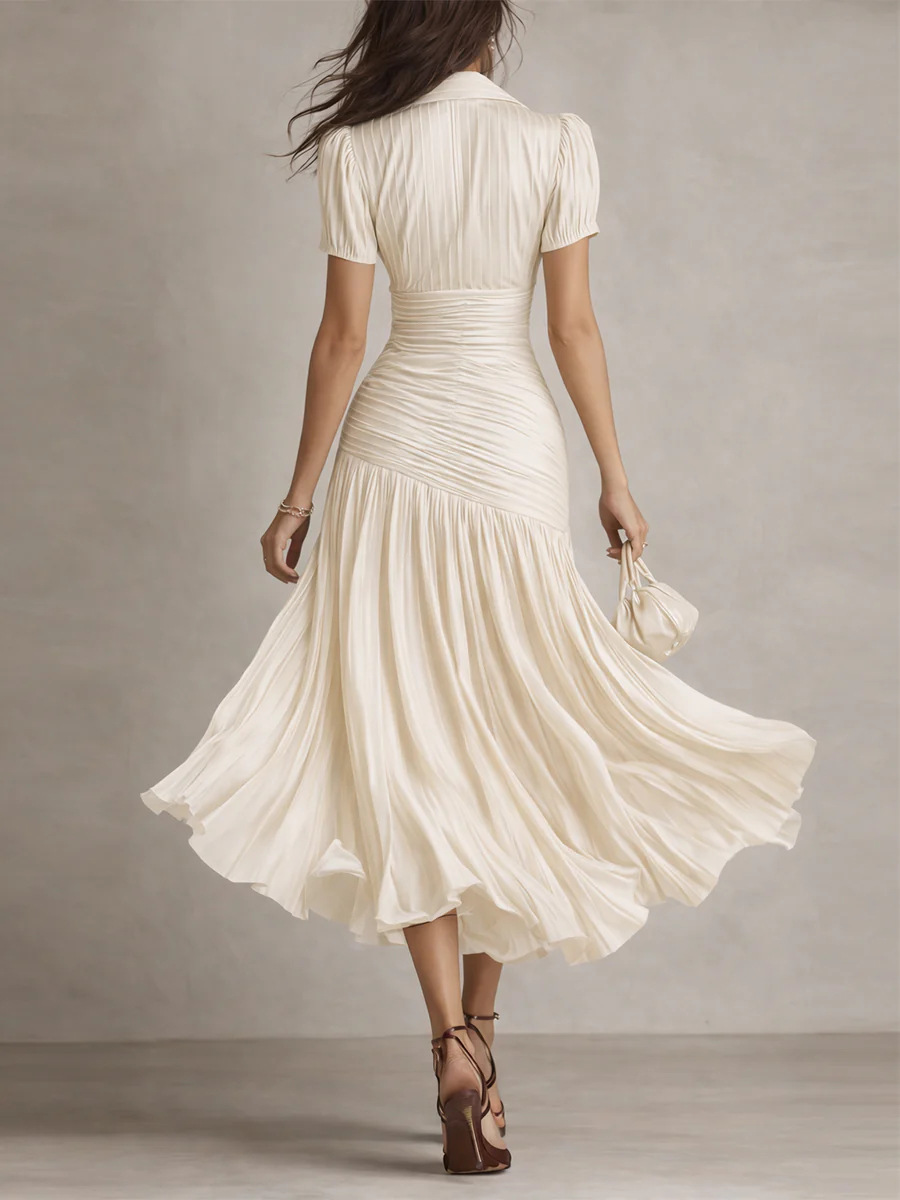 Elegantes Gestreiftes Satin Patchwork Kleid Für Den Urlaub_voghion.com