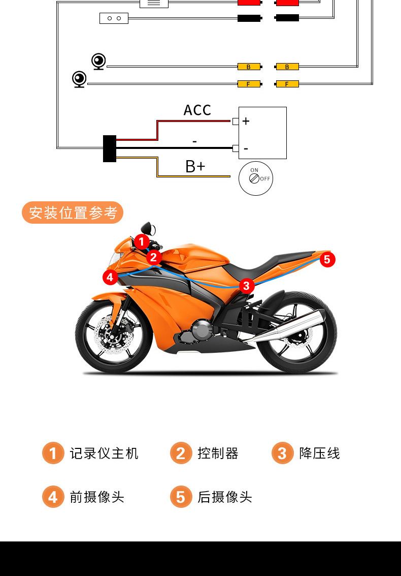 Motorcycle Driving Recorder 1080P High-Definition Dual Lens Waterproof Motorcycle Recorder Parking Wholesale