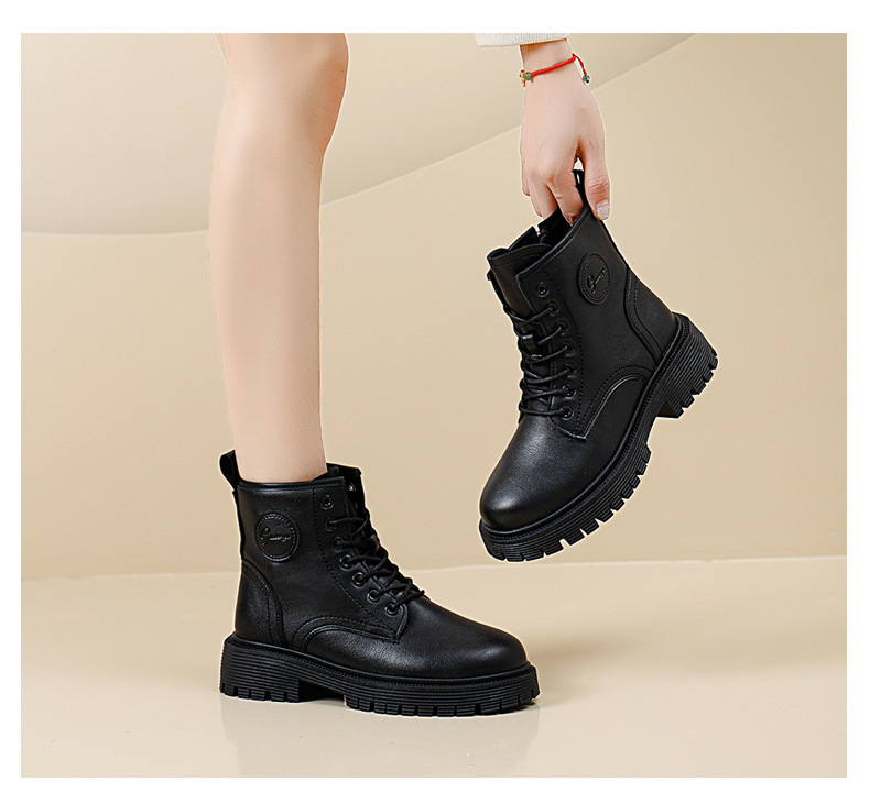 British Style Women's Leather Ankle Boots With Thick Sole_voghion.com
