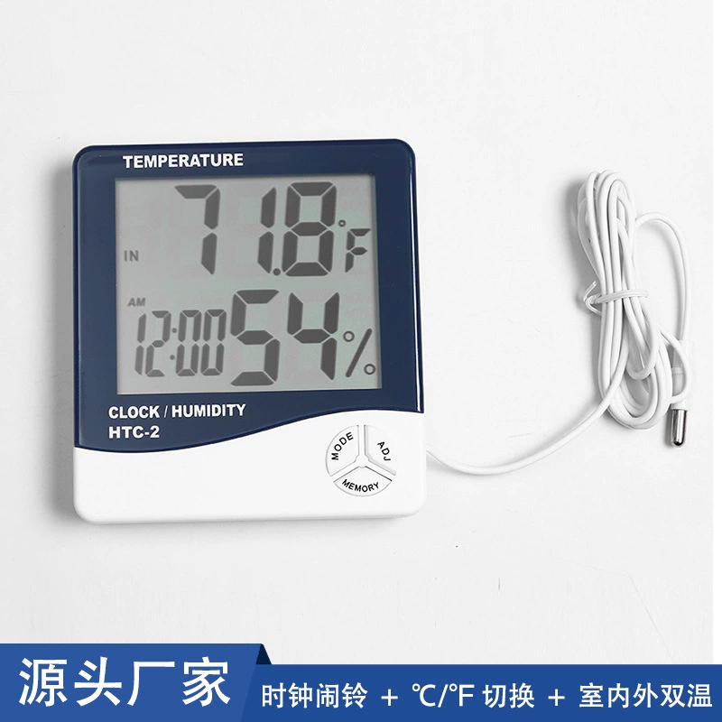 HTC-2 домашний электронный измеритель температуры и влажности с большим экраном и будильником для аквариума, измеритель температуры и влажности для домашних животных