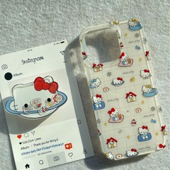 かわいい漫画風格子柄の家と猫の両面デザインiPhone16promax用スマホケース、Apple14、女性向け17