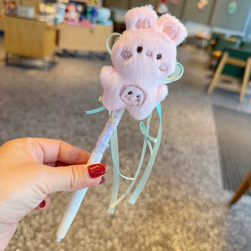 Cute plush rabbit, creative round beads, rollerball pen for elementary school students, anti-stress