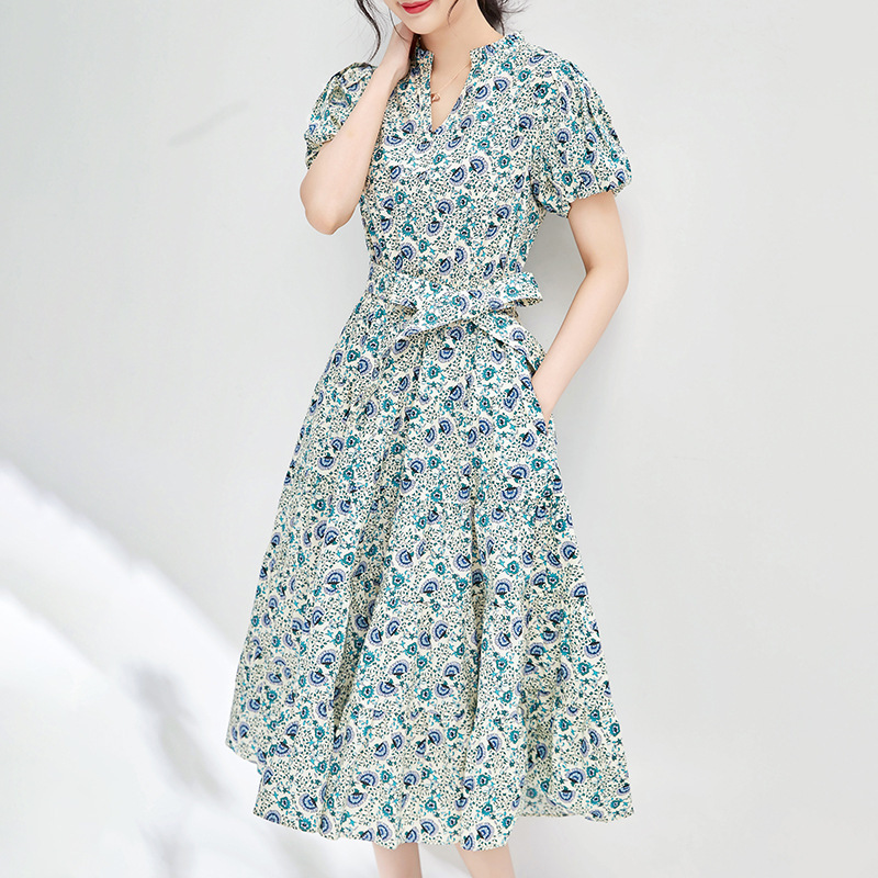 Đầm maxi nữ thắt eo tay ngắn mùa hè — 2411409 - Cam chi tiết 3