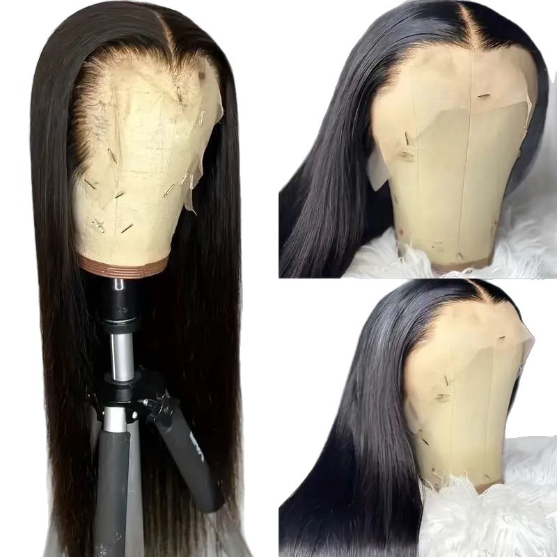 Parrucca sintetica lace front lunga nera liscia per donna_voghion.com