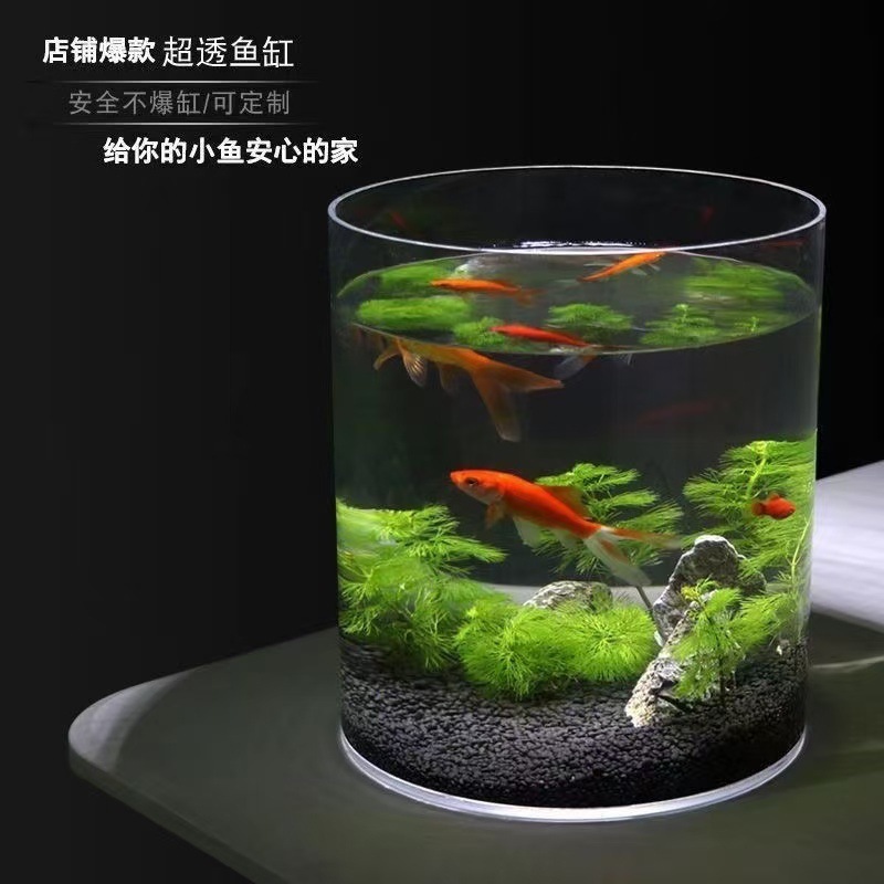 ラウンド水槽円筒形金魚水槽ガラスデスクトップリビングルーム透明小型家庭用カメストレート生態造園水槽|undefined