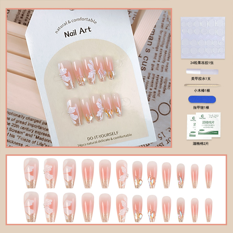 Uñas de manicura portátiles hechas a mano, 24 piezas, fototerapia, parches de uñas postizas estéreo, producto terminado, uñas portátiles extraíbles