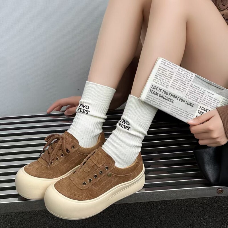 厚底板鞋女2025秋季新款真皮软底系带德训鞋百搭轻便运动休闲鞋|undefined
