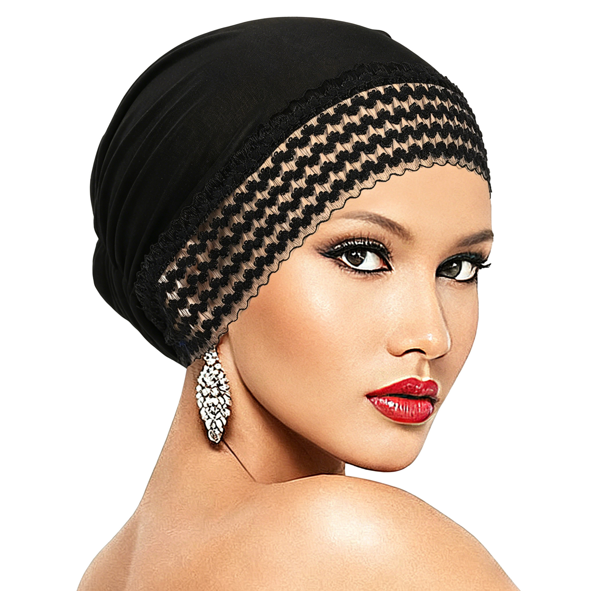 Lace-Trimmed Base Headscarf Hat, Cross-Border Hot-Selling High-Elasticity Fashionable Simple Headscarf Hat, Direct Sales from the Manufacturer