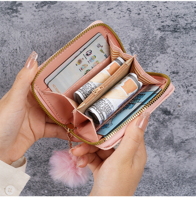 48g Weight Synthetic Leather Lining Material Women's Solid Color Pu Leather Zipper Wallets